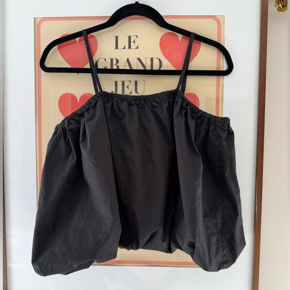 Chan Luu Balloon Poplin Top in Caviar, One Size